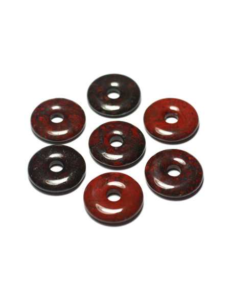Collier Pendentif Pierre Jaspe Poppy Breschia Bréchique Donut Pi Rond Cercle Anneau 20mm rouge gris noir