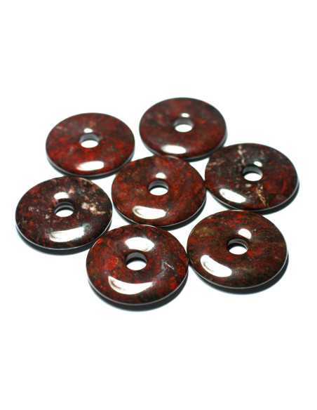 Collier Pendentif Pierre Jaspe Poppy Breschia Bréchique Donut Pi Rond Cercle Anneau 40mm rouge gris noir