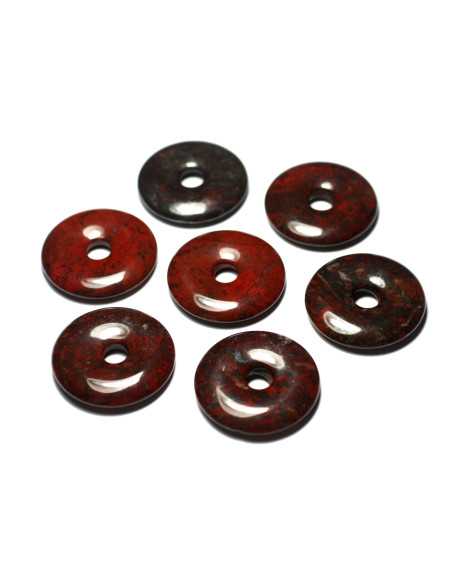Collier Pendentif Pierre Jaspe Poppy Breschia Bréchique Donut Pi Rond Cercle Anneau 30mm rouge gris noir