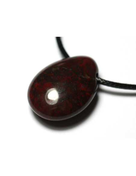 Collar con colgante de piedra - Jaspe rojo brechado, gota de 40 mm