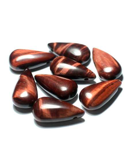 Collier Pendentif Perle Pierre Oeil Tigre rouge Taureau Goutte 40mm rouge bordeaux marron noir reflets