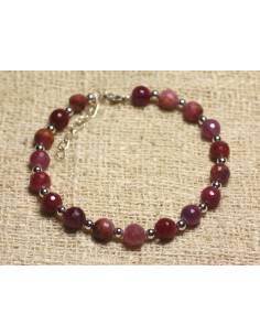 Bracelet 925 Silver and Faceted Ruby and Sapphire Pearls 6mm