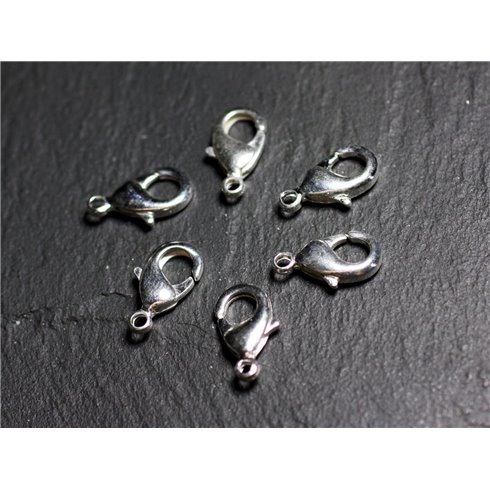 10pc - Fermoirs Mousquetons 15x8mm Métal Argenté Qualité - 4558550088550
