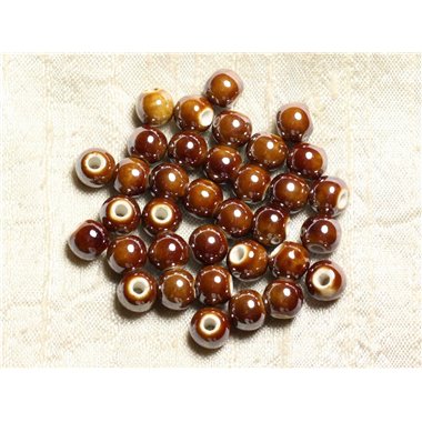 10pc - Perles Porcelaine Céramique Marron Boules 8mm 4558550009487