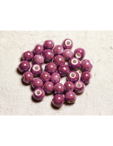 100pc - Perles Porcelaine Céramique Violet Rose...