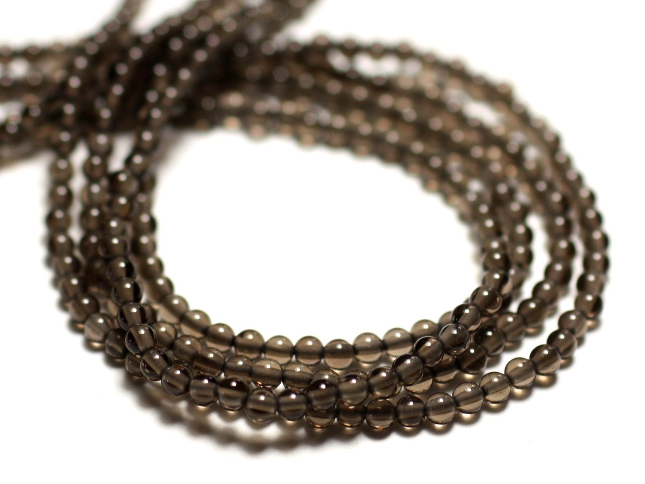 Fil 39cm 190pc env - Perles de Pierre - Quartz Fumé Boules 2mm 