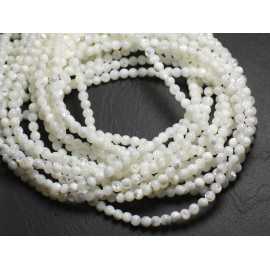 Fil 39cm 96pc environ - Perles Coquillage Nacre Boules 4mm blanc irisé