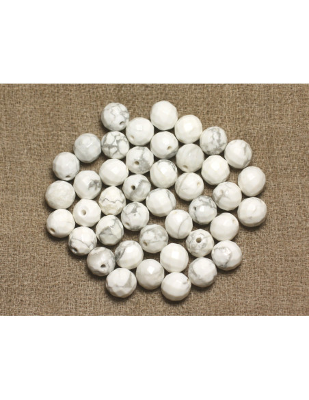 Fil 39cm 46pc env - Perles de Pierre - Howlite Boules Facettées 8mm