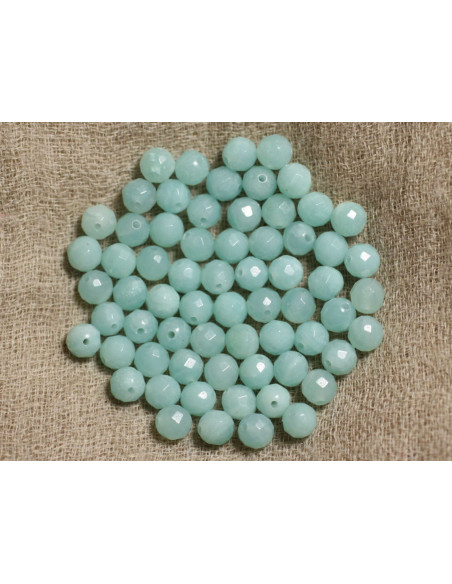 Faden 39cm ca. 64 Stück - Steinperlen - Amazonite Faceted Balls 6mm