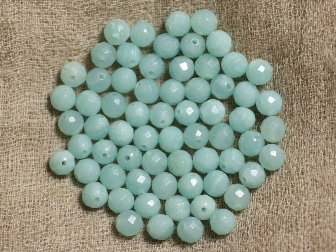 Thread 39cm approx 64pc - Stone Beads - Amazonite Faceted Balls 6mm