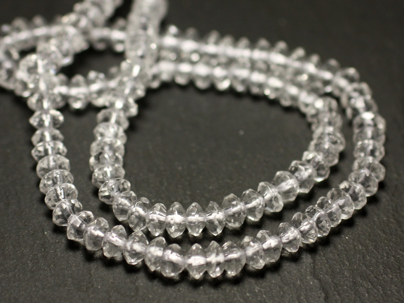 Fil 39cm 165pc env - Perles de Pierre - Cristal de Roche Quartz Rondelles Facettées 5x3mm
