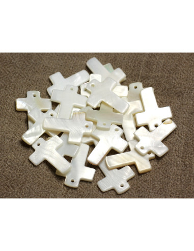 4pc - Blanco Nácar Colgantes Charms Beads Cross...
