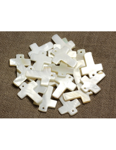 4pc - Witte parelmoer hangers bedels kralen kruis 22mm 4558550013422