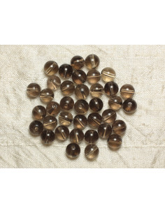 Fil 39cm 90pc environ - Perles Pierre Quartz Fumé Boules 4mm marron gris taupe 2
