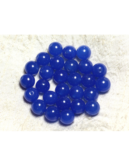 Fil 37cm 45pc environ - Perles Pierre Jade Boules 8mm Bleu roi