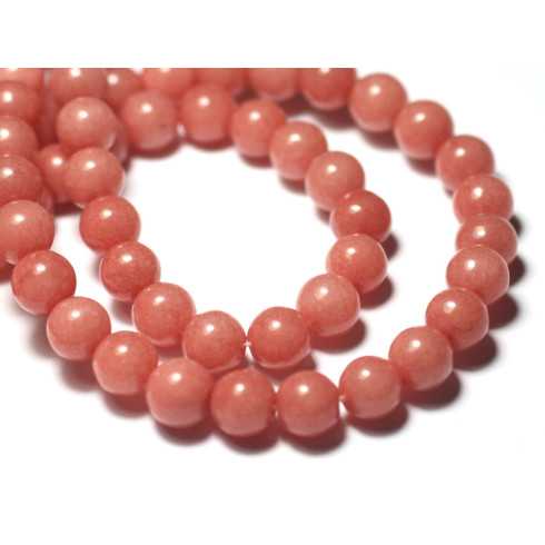10pc - Perles Pierre Jade Boules 8mm Rose Peche Corail - 7427039749312