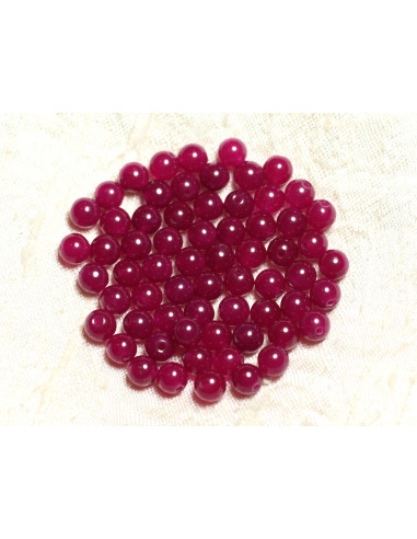 Fil 39cm 90pc environ - Perles Pierre Jade Boules 4mm Rose Fuchsia Framboise