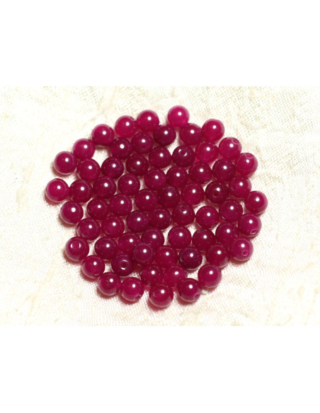 Thread 39cm 92pc approx - Stone Beads - Jade Balls 4mm Pink Fuchsia Raspberry 4558550008756