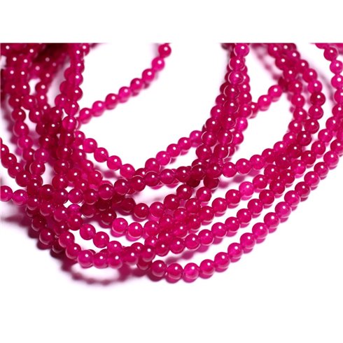30pc - Perles Pierre Jade Boules 4mm Rose Fuchsia Framboise - 7427039749374