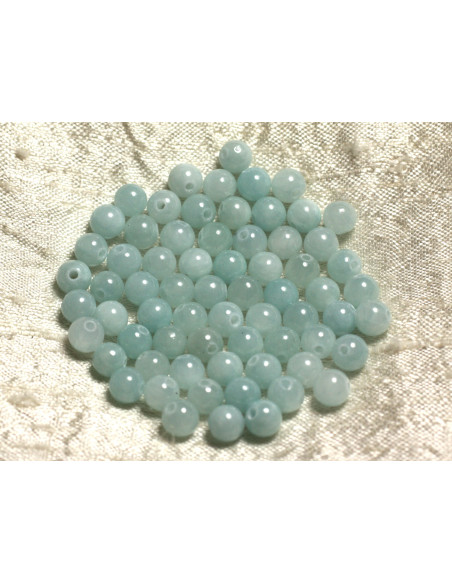 Fil 39cm 90pc environ - Perles Pierre - Jade Boules 4mm bleu vert clair turquoise pastel