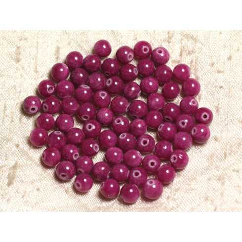 Fil 39cm 62pc environ - Perles Pierre Jade Boules 6mm Rose fuchsia rubis framboise