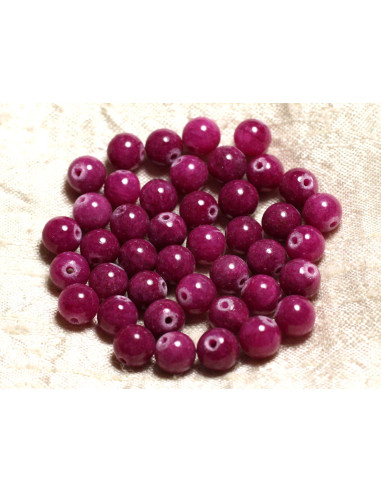 Fil 39cm 62pc environ - Perles Pierre Jade Boules 6mm Rose fuchsia rubis framboise