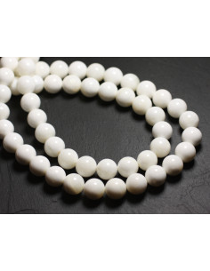 Fil 39cm 62pc environ - Perles Coquillage Nacre Boules 6mm blanc opaque 2