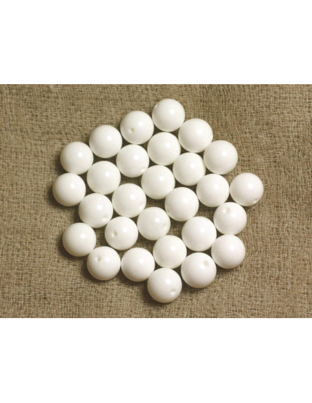 10pc - Perles Coquillage Nacre Boules 6mm blanc opaque - 7427039749428