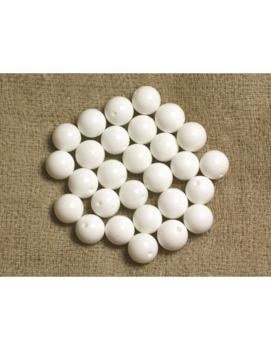 1 Draht 39cm Opake weiße Perlmuttperlen 6mm Kugeln