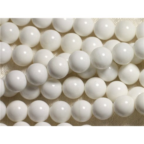 10pc - Perles Coquillage Nacre Boules 8mm blanc opaque - 7427039749442