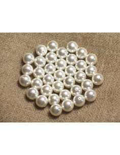 Fil 39cm 48pc env - Perles de Nacre Boules 8mm Blanc  2