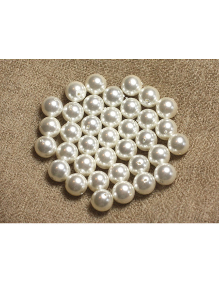 Thread 39cm approx 48pc - Mother-of-Pearl Pearls 8mm Balls White