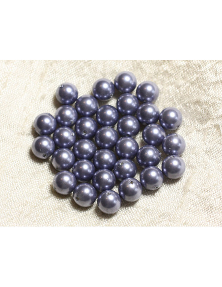 1 Thread 39cm - Mother of Pearl Beads 8mm Balls Blue Gray Horizon