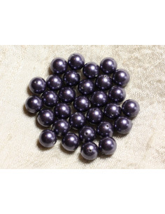 1 Fil 39cm - Perles de Nacre Boules 8mm Bleu Indigo  2
