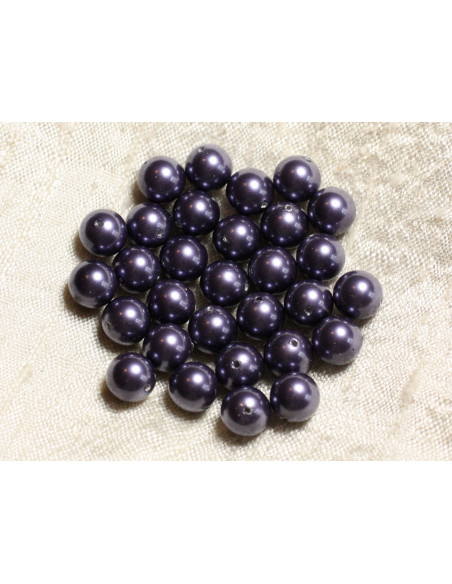 Fil 39cm 46pc environ - Perles Coquillage Nacre Boules 8mm Bleu Violet Indigo irisé