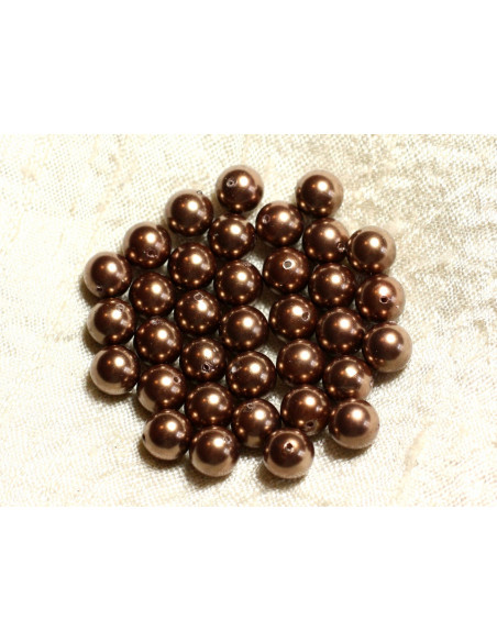 1 Draht 39cm - Perlmuttperlen 8mm goldbraune Kugeln