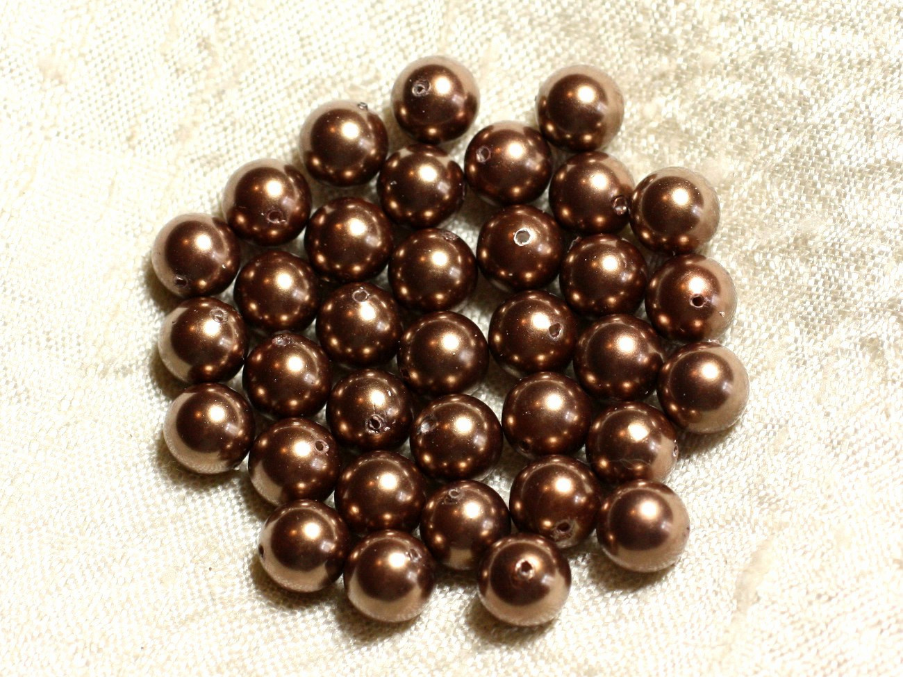 1 Wire 39cm - Mother of Pearl Beads 8mm Golden Brown Balls