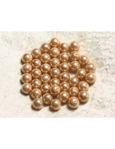 1 Fil 39cm - Perles de Nacre Boules 8mm Jaune Doré  2