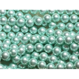 Fil 39cm 50pc environ - Perles Coquillage Nacre Boules 8mm Vert Turquoise Menthe irisé