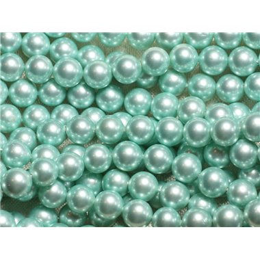 10pc - Perles Coquillage Nacre Boules 8mm Vert Turquoise Menthe irisé - 7427039749466