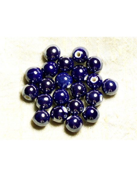 100st - Iridescent Porselein Keramiek Kralen Rond 8mm Middernachtblauw