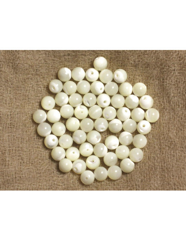 10pc - Perles Coquillage Nacre Naturelle Boules 6mm blanc irisé - 7427039744515
