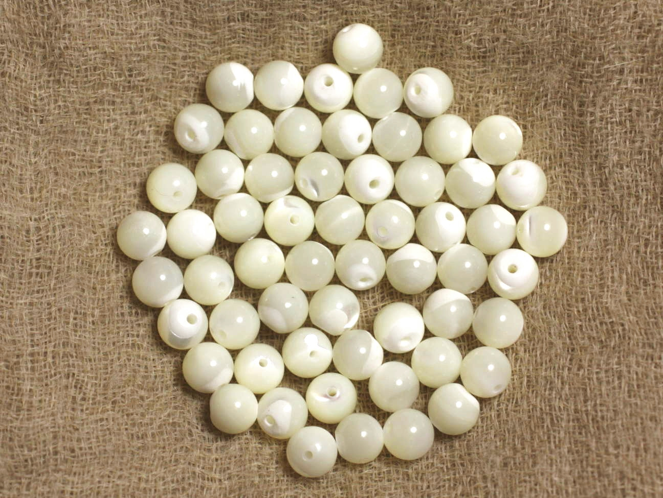 10pc - Perles Coquillage Nacre Naturelle Boules 6mm blanc irisé - 7427039744515