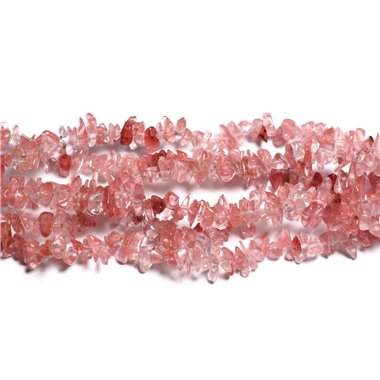 Fil 80cm 285pc environ - Perles Pierre Quartz Cerise Rocailles Chips 4-12mm rose corail peche