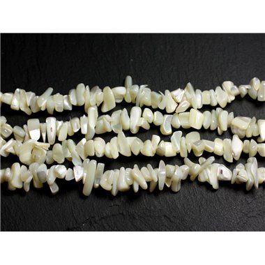 Fil 80cm 205pc environ - Perles Nacre Coquillage Rocailles Chips 5-16mm blanc irisé