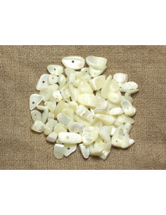 Fil 80cm 205pc environ - Perles Nacre Coquillage Rocailles Chips 5-16mm blanc irisé 2