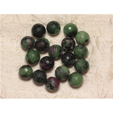 Fil 39cm 31pc environ - Perles Pierre Rubis Zoisite Boules Facettées 12mm vert noir rose rouge