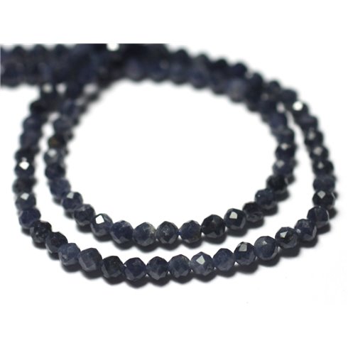 Fil 38cm 175pc environ - Perles Pierre Saphir Boules Facettées 1.5-2mm bleu nuit noir gris