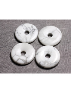 1pc - Pendentif Perle Pierre Howlite Rond Cercle Anneau Donut Pi 40mm blanc gris - 7427039749541