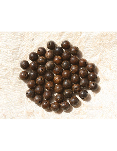 Fil 39cm 57pc environ - Perles Pierre Bronzite Boules 6mm Marron doré bronze noir